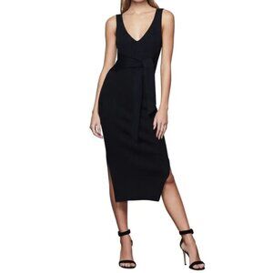 Good American Rib Knit Tie Waist Midi Dress Black